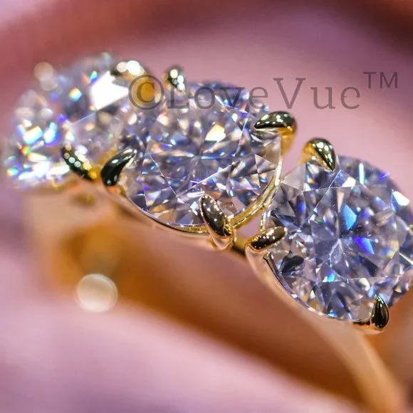 Certified 6ct. t.w. Diamond Moissanite Three Stone Engagement Wedding Ring - Picture 7 of 16